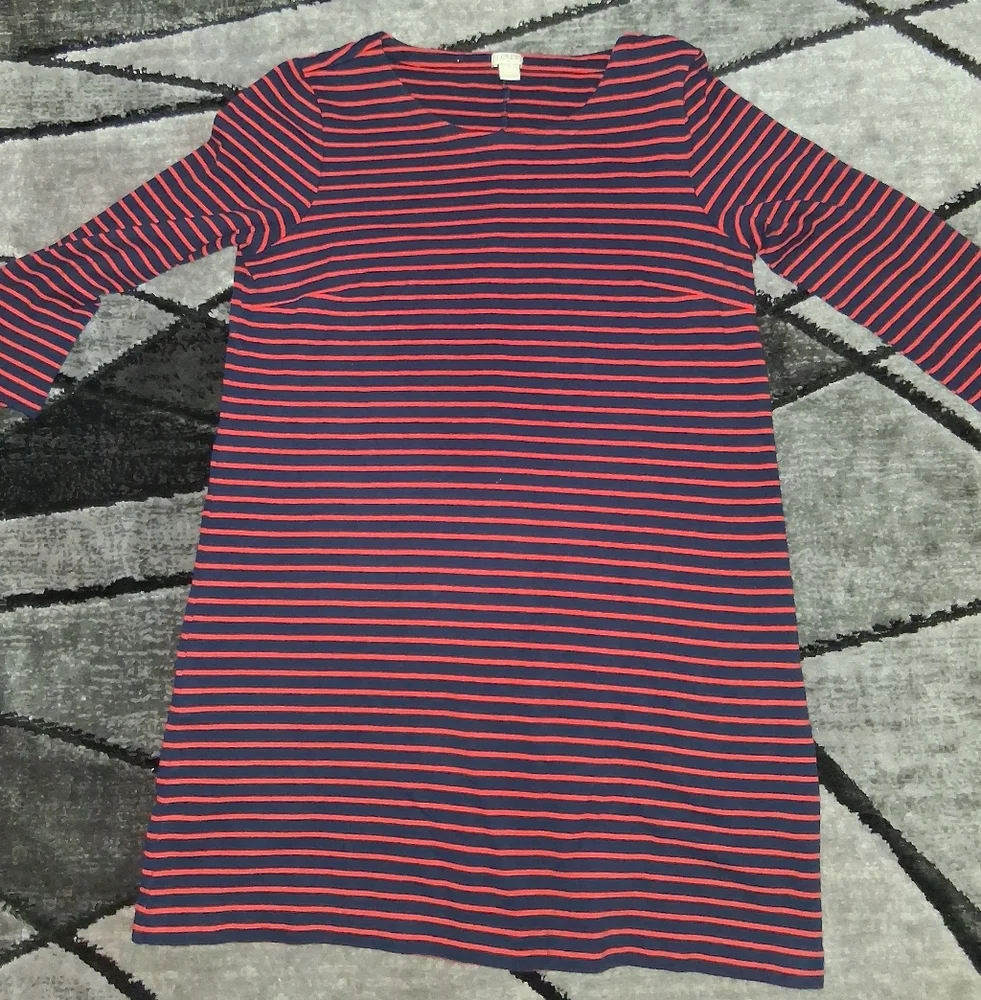 EUC J Crew Size Large Blue & Red Striped Long Sleeved Dress!